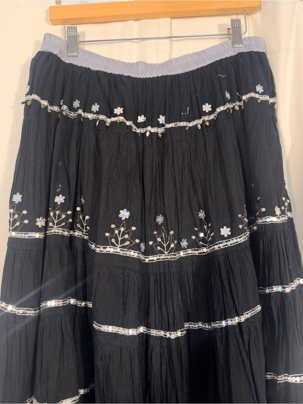 Vintage Boho Tiered Sequin Maxi Skirt - Picture 4 of 5